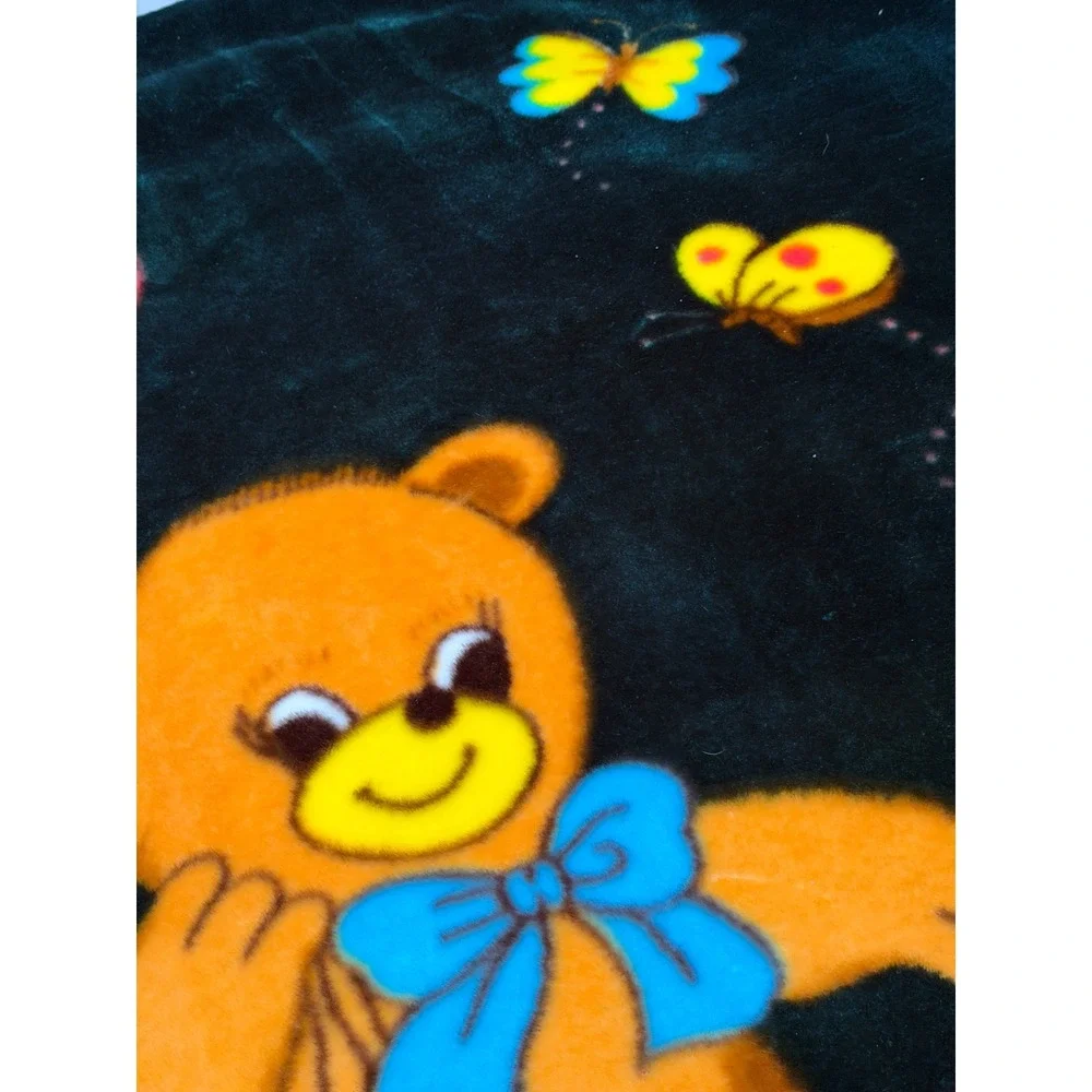 Vintage Teddy Bear Puppy Plush Mink Style Fleece Blanket Forest Green Kidcore